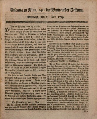 Bayreuther Zeitung Montag 23. November 1789