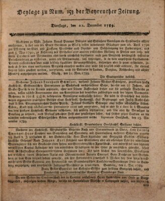 Bayreuther Zeitung Dienstag 22. Dezember 1789