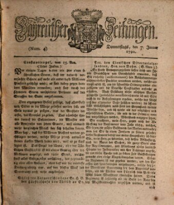 Bayreuther Zeitung Donnerstag 7. Januar 1790