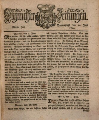 Bayreuther Zeitung Donnerstag 10. Juni 1790