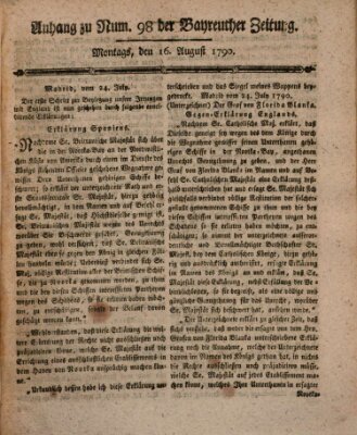 Bayreuther Zeitung Montag 16. August 1790