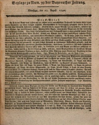 Bayreuther Zeitung Dienstag 17. August 1790