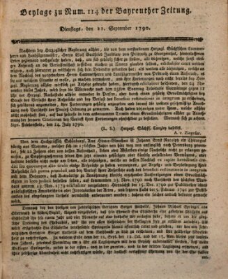 Bayreuther Zeitung Dienstag 21. September 1790