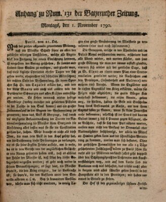 Bayreuther Zeitung Montag 1. November 1790