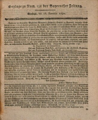 Bayreuther Zeitung Dienstag 16. November 1790