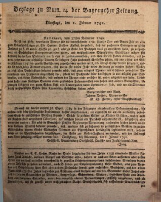 Bayreuther Zeitung Dienstag 1. Februar 1791