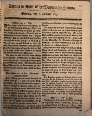 Bayreuther Zeitung Montag 7. Februar 1791