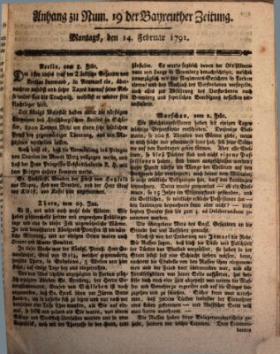 Bayreuther Zeitung Montag 14. Februar 1791