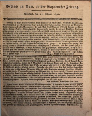 Bayreuther Zeitung Dienstag 15. Februar 1791