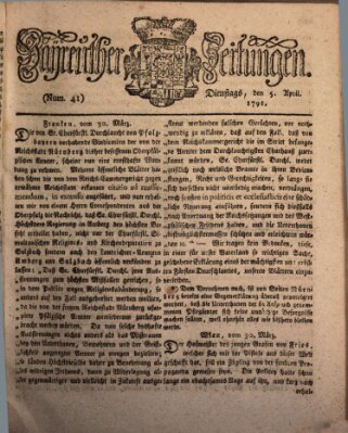 Bayreuther Zeitung Dienstag 5. April 1791