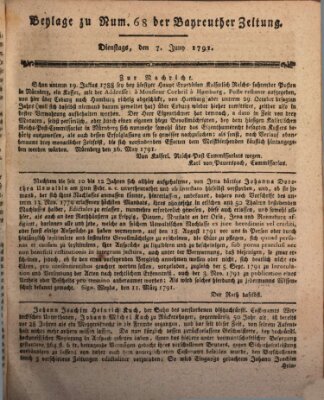 Bayreuther Zeitung Dienstag 7. Juni 1791