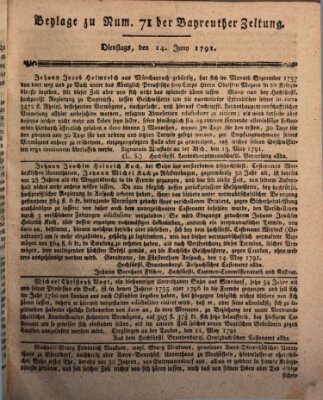 Bayreuther Zeitung Dienstag 14. Juni 1791