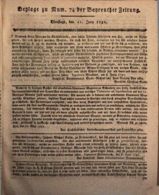 Bayreuther Zeitung Dienstag 21. Juni 1791