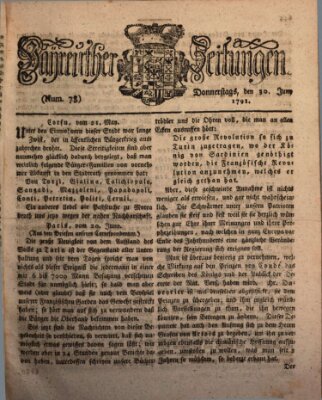 Bayreuther Zeitung Donnerstag 30. Juni 1791