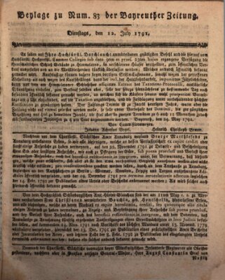 Bayreuther Zeitung Dienstag 12. Juli 1791