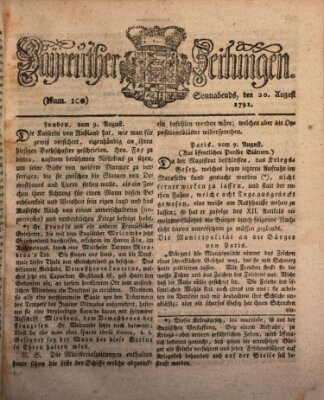 Bayreuther Zeitung Samstag 20. August 1791