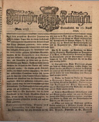 Bayreuther Zeitung Samstag 27. August 1791