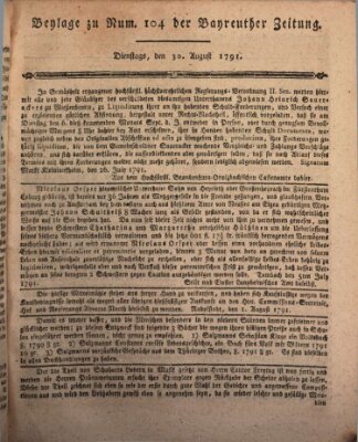 Bayreuther Zeitung Dienstag 30. August 1791