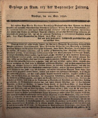 Bayreuther Zeitung Dienstag 20. September 1791