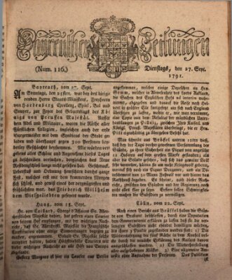 Bayreuther Zeitung Dienstag 27. September 1791