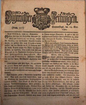 Bayreuther Zeitung Donnerstag 29. September 1791