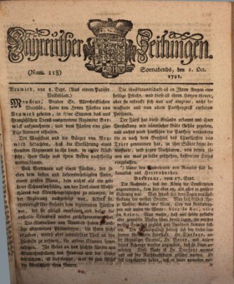 Bayreuther Zeitung Samstag 1. Oktober 1791