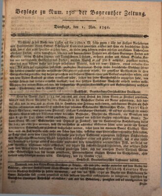 Bayreuther Zeitung Dienstag 1. November 1791