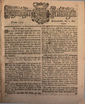 Bayreuther Zeitung Samstag 5. November 1791