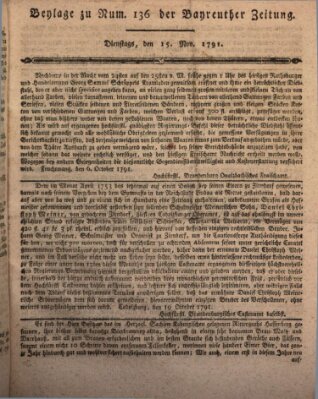 Bayreuther Zeitung Dienstag 15. November 1791