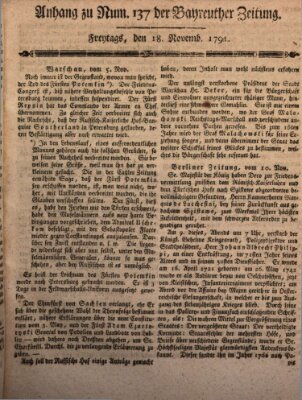 Bayreuther Zeitung Freitag 18. November 1791