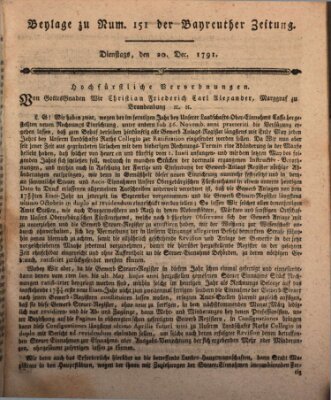 Bayreuther Zeitung Dienstag 20. Dezember 1791