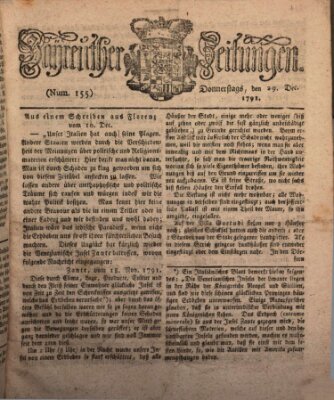 Bayreuther Zeitung Donnerstag 29. Dezember 1791