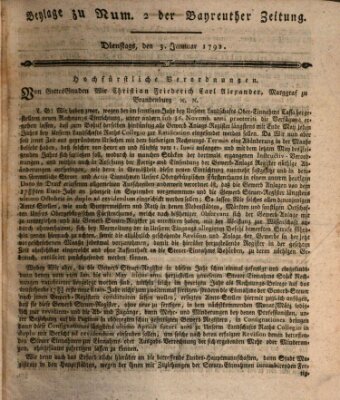 Bayreuther Zeitung Dienstag 3. Januar 1792