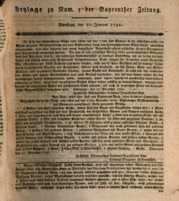 Bayreuther Zeitung Dienstag 10. Januar 1792