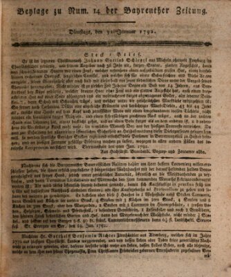 Bayreuther Zeitung Dienstag 31. Januar 1792