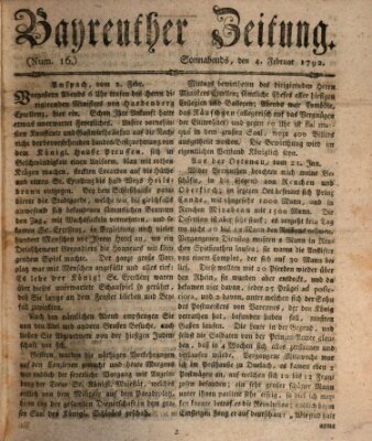 Bayreuther Zeitung Samstag 4. Februar 1792