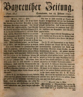 Bayreuther Zeitung Samstag 18. Februar 1792