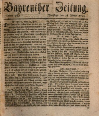 Bayreuther Zeitung Dienstag 28. Februar 1792