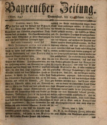 Bayreuther Zeitung Donnerstag 23. Februar 1792