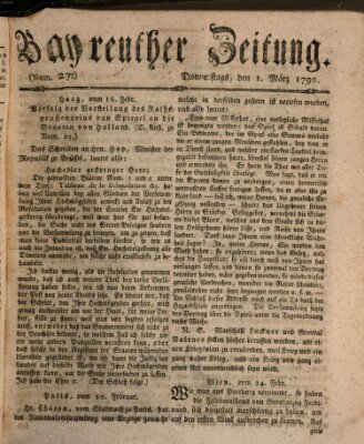 Bayreuther Zeitung Donnerstag 1. März 1792