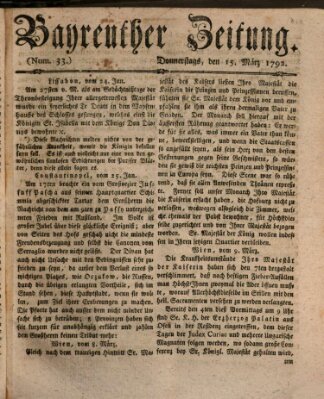 Bayreuther Zeitung Donnerstag 15. März 1792