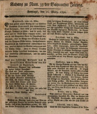 Bayreuther Zeitung Freitag 16. März 1792