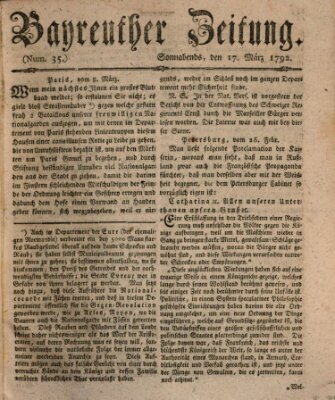 Bayreuther Zeitung Samstag 17. März 1792