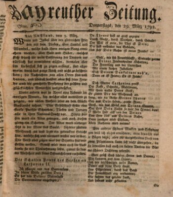 Bayreuther Zeitung Donnerstag 29. März 1792