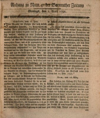 Bayreuther Zeitung Montag 2. April 1792