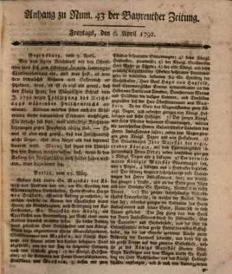 Bayreuther Zeitung Freitag 6. April 1792