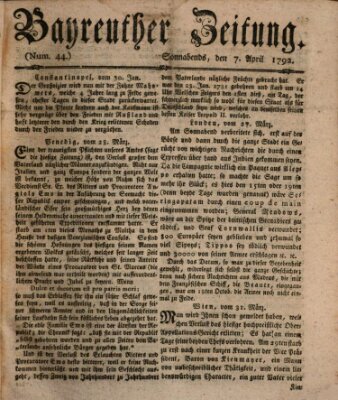 Bayreuther Zeitung Samstag 7. April 1792