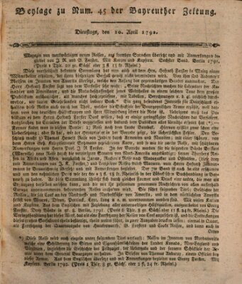 Bayreuther Zeitung Dienstag 10. April 1792