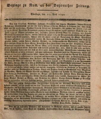 Bayreuther Zeitung Dienstag 17. April 1792