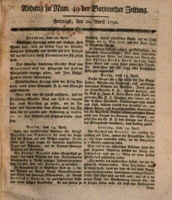 Bayreuther Zeitung Freitag 20. April 1792